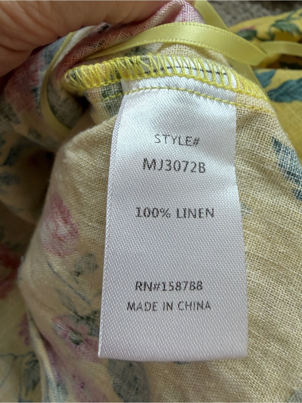 MABLE Yellow Floral Linen Jumpsuit with Pink Roses and Green Leaves - Picture 6 of 6